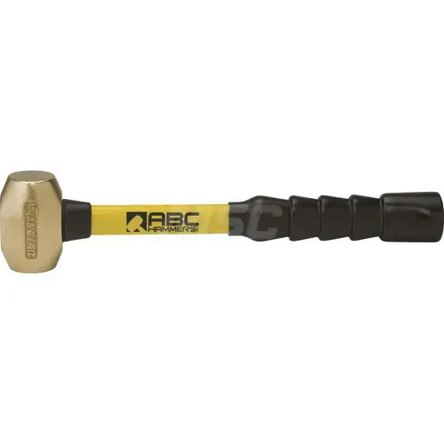 ABC Hammers ABC2BFB 2 lb Brass Striking Hammer, Non-Sparking, Non-Marring 1 1/2 Face Diam, 3 Head Length, 14 OAL, 12 Fiberglass Handle, Double Faced