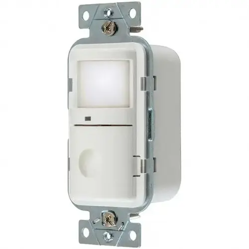 HUBBELL WIRING WS1000W Motion Sensing Wall Switches; Switch Type: Occupancy ; Sensor Type: Infrared ; Coverage (Sq. Ft.): 1200ft2 ; Adjustment Type: Manual Delay ; Amperage: 5A ; Recommended Environment: Indoor