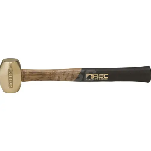 ABC Hammers ABC2BW 2 lb Brass Striking Hammer, Non-Sparking, Non-Marring 1-1/2" Face Diam, 3" Head Length, 14" OAL, 12-1/2" Wood Handle, Double Faced