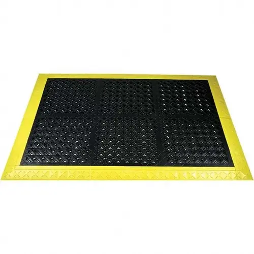 Ergo Advantage A2BZ2 Anti-Fatigue Modular Tile Mat: Dry Environment, 3" Length, 44" Wide, 1" Thick, Beveled Edge, Black & Yellow
