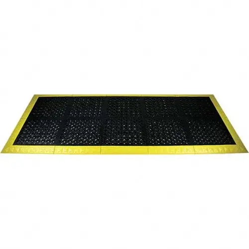 Ergo Advantage A2BZ3 Anti-Fatigue Modular Tile Mat: Dry Environment, 3" Length, 44" Wide, 1" Thick, Beveled Edge, Black & Yellow