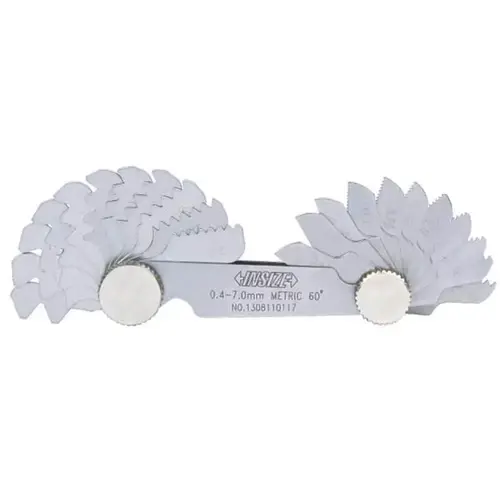Insize USA LLC 4820-124 Screw Pitch Gages; Measurement Type: Metric ; Pitch Range (mm): 0.25-7.00 ; Thread Angle (Degrees): 60.00 ; Number of Leaves: 24 ; For Thread Location: External; Internal ; Material: Steel