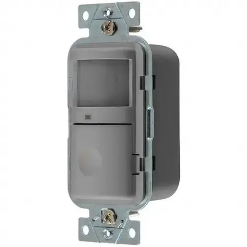 HUBBELL WIRING WS2000GY Motion Sensing Wall Switches; Switch Type: Occupancy or Vacancy Sensor ; Sensor Type: Infrared ; Coverage (Sq. Ft.): 1200 ; Adjustment Type: Manual Delay ; Color: Gray ; Recommended Environment: Indoor