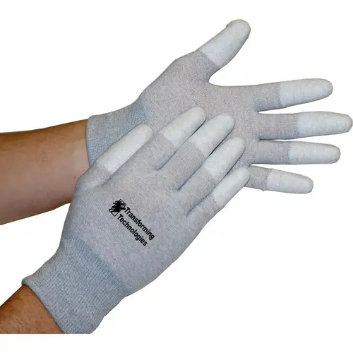 Transforming Technologies GL4504T Electrical Protection Gloves & Leather Protectors; Size: Large; X-Large; Primary Material: Nylon Blend; Coating Material: Polyurethane; Coating Coverage: Fingertips; Material: Nylon Blend; Lining Material: Unlined; Back Material: None; Color: Silver; Grip