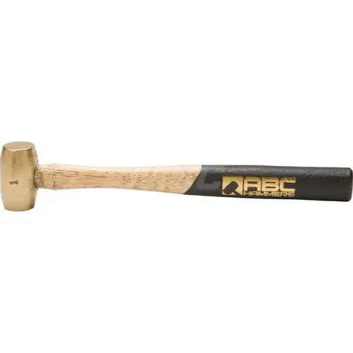 ABC Hammers ABC1BW 1 lb Brass Striking Hammer, Non-Sparking, Non-Marring 1" Face Diam, 2-1/4" Head Length, 12" OAL, 10" Wood Handle, Double Faced