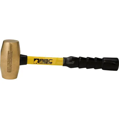 ABC Hammers ABC5BFB 5 lb Brass Striking Hammer, Non-Sparking, Non-Marring 1-7/8 Face Diam, 4-3/4 Head Length, 14 OAL, 12 Fiberglass Handle, Double Faced