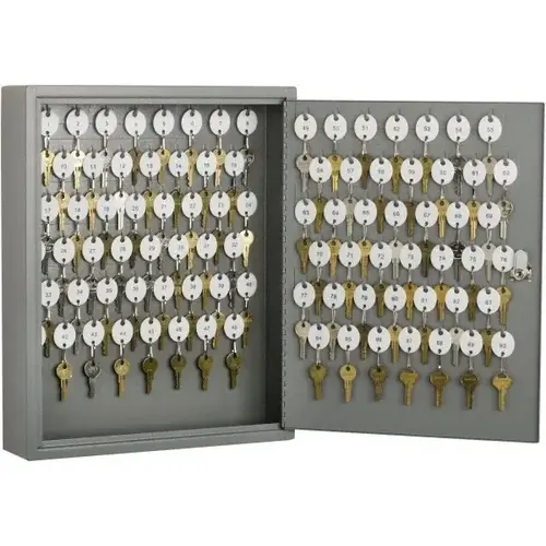Key Control; Type: Key Box ; Number of Keys: 90 ; Color: Gray ; Height (Inch): 17.125in ; Width (Inch): 14in ; Overall Depth: 3.125
