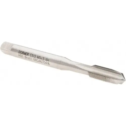 Dormer Pramet 5977153 Straight Flute Tap: M5x0.5 Metric Fine, 3 Flute, Taper Chamfer, 6H Class of Fit, HSS, Bright/Uncoated Finish