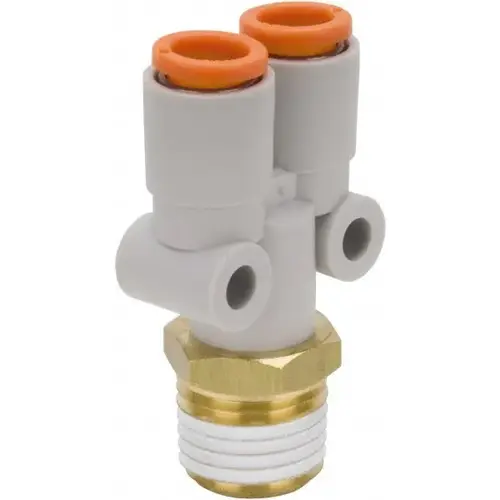 SMC PNEUMATICS KQ2U13-36AS Push-to-Connect Tube Fitting: Y-Connector, 3/8" Thread, 1/2" OD