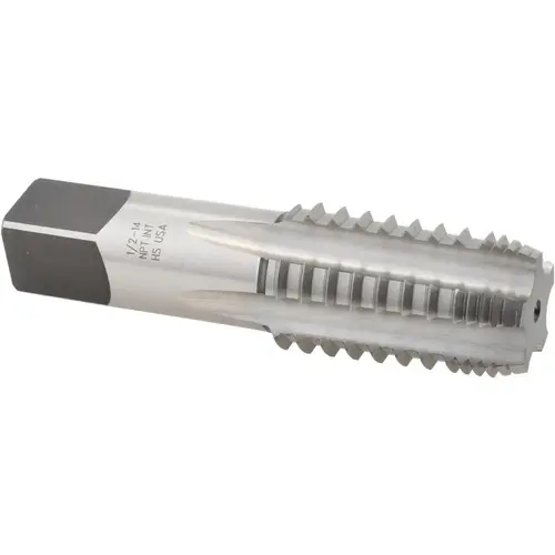 Cle-Force C69329 Interrupted Thread Pipe Taps; Thread Size (Inch): 1/2-14 in; Thread Standard: NPT; Material: High Speed Steel; Number of Flutes: 5.0; Finish: Bright; Overall Length (Inch): 3-1/8; 3.125 in; Thread Length (Inch): 1-3/8; 1.375 in; Hook: Regular; Shank Diame