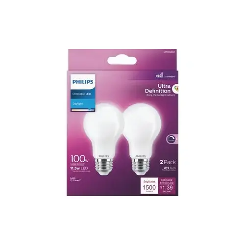 Philips 573527 LED Bulb Ultra Definition A19 E26 (Medium) Daylight 100 Watt Equivalence Frosted