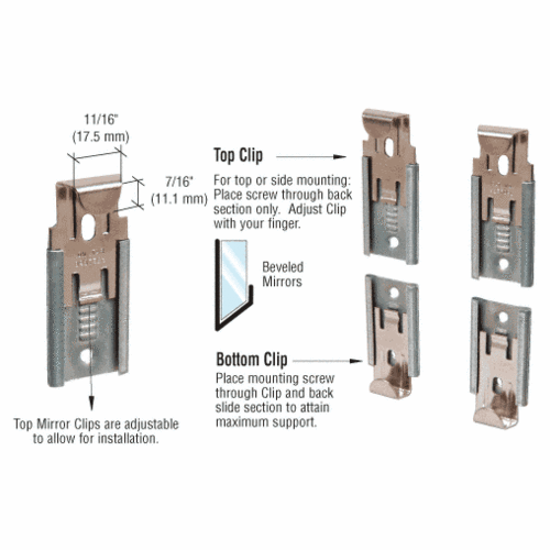 Nickel Plated Adjustable Mirror Clip Set for 1/4" Beveled Glass