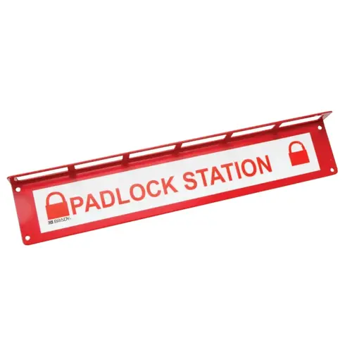 Brady LR360E Large Padlock Stations, 16 in W x 1 1/4 in L, White/Red
