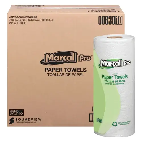 MARCAL PAPER 630 100% Premium Recycled Towels, 2-Ply, 11 x 9, White, 70/Roll