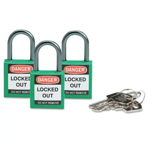 Compact Safety Locks, 1 1/5 in W x 5/8 L in x 1 2/5 H, Green, 3/Pk