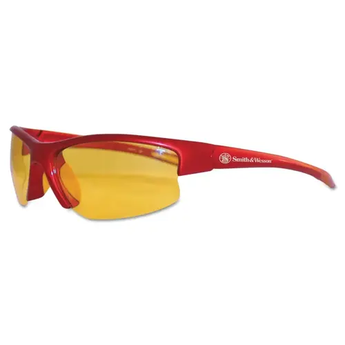 SMITH & WESSON 21299 Equalizer Safety Glasses, Amber Polycarbonate Lens, Uncoated, Red, Nylon