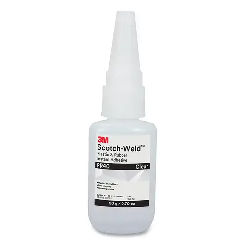 Scotch-Weld 051115-25204 Scotch-Weld Plastic & Rubber Instant Adhesive, PR40, 0.7 oz, Bottle, Clear