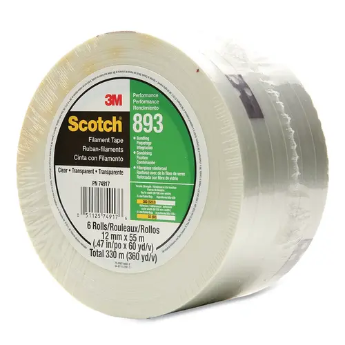 SCOTCH 051131-06938 Scotch 893 Industrial Grade Filament Tape, 55 m L, Clear