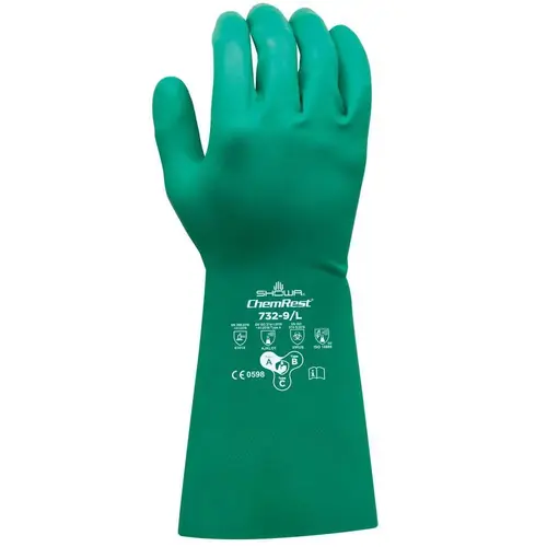 Showa 732-08 Chemical Resistant Gloves; Glove Type: Type A Chemical Resistant Gloves ; Material: Nitrile ; Size: Medium ; Numeric Size: 8 ; Coating Material: Nitrile ; Lining Material: Flocked