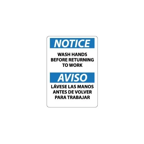 Accuform ESN371RB Sign: Rectangle, "Notice - Wash Hands Before Returning to Work"