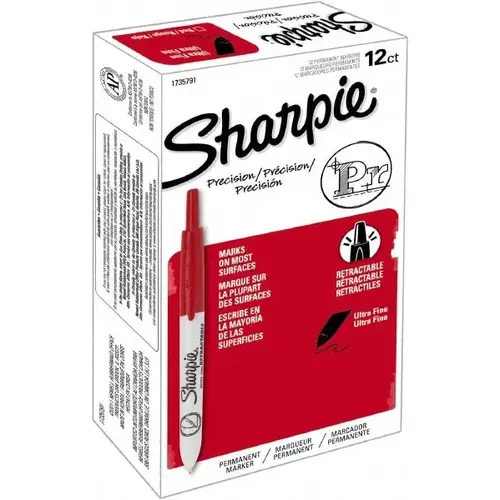 Sharpie 1735791 Permanent Marker: Red, Alcohol-Based, Retractable Ultra Fine Point