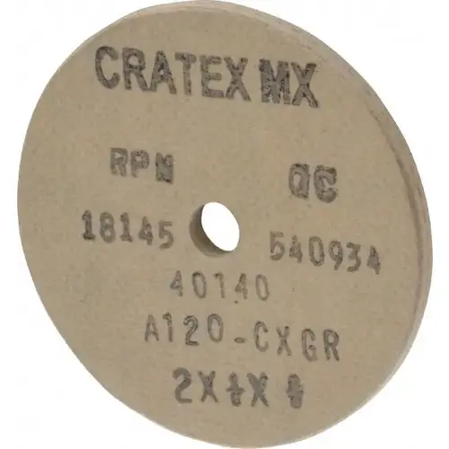 Cratex 40140 Surface Grinding Wheel: 2" Dia, 1/8" Thick, 1/4" Hole, 120 Grit
