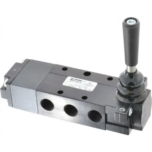 Mechanically Operated Valve: 4-Way & 3-Position CC, Lever-Spring Return Actuator, 1/4" Inlet, 1/4" Outlet, 2 Position