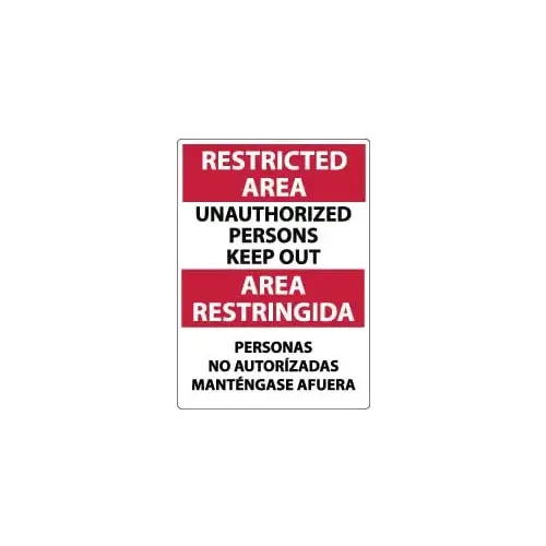 Accuform ESRA29RB Security & Admittance Sign: Rectangle, "UNAUTHORIZED PERSONS KEEP OUT PERSONAS NO AUTORIZADAS MANTSNGASE AFUERA"