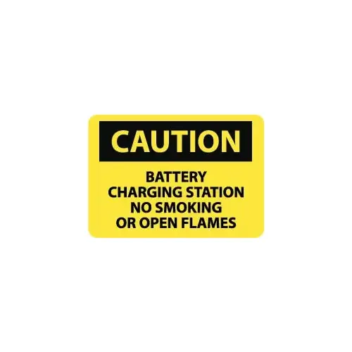 Accuform C386A Sign: Rectangle, "Caution - Battery Charging Station - No Smoking or Open Flames"