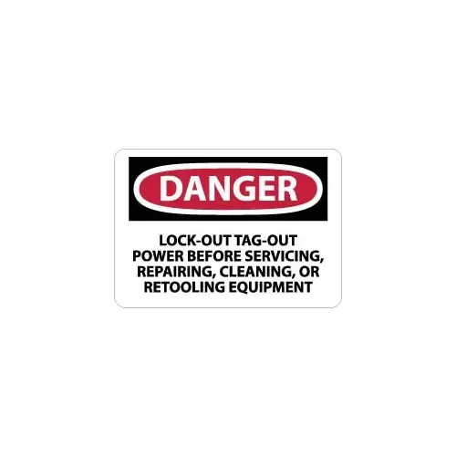 Accuform D303AB Sign: Rectangle, "Danger - Lock Out, Tag-out Power Before Servicing, Repairing, Cleaning, or Retooling Equipment"