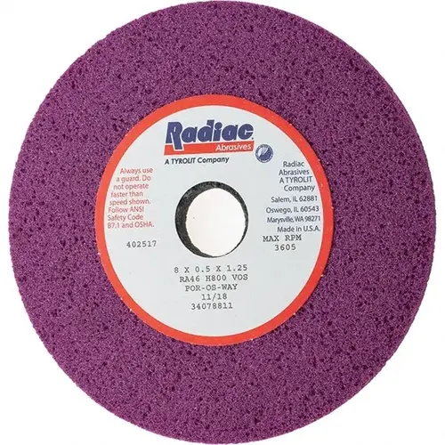 Radiac Abrasives 34078811 Surface Grinding Wheel: 8" Dia, 1/2" Thick, 1-1/4" Hole, 46 Grit, H Hardness