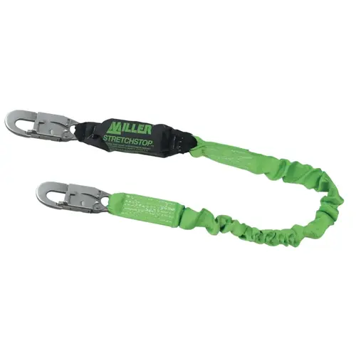 Honeywell 913SS-Z7/6FTGN StretchStop Lanyard w/Shock Absorber, 6ft, Anchorage Connection, 1 Leg,Green