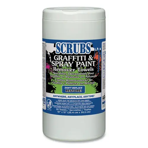 SCRUBS 90130 SCRUBS Graffiti & Spray Paint Remover Towels, 10 in x 12 in White