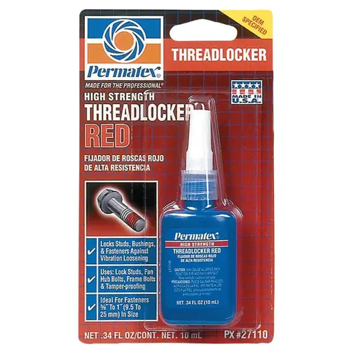 PERMATEX 27110 High Strength Red Threadlocker, 10 mL, 1/4 in to 3/4 in Thread
