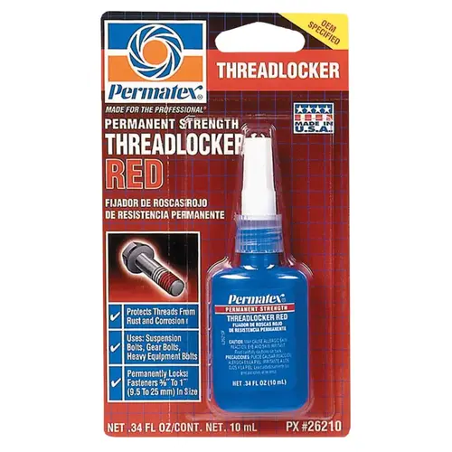 Devcon 26210 Permatex Permanent Strength Red Threadlocker, 10 mL, 3/8 in to 1 in