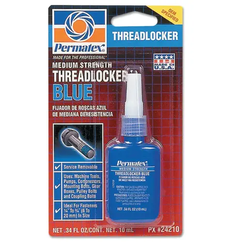 PERMATEX 24210 Medium Strength Blue Threadlocker, 10 mL, 1/4 in to 3/4 in Thread