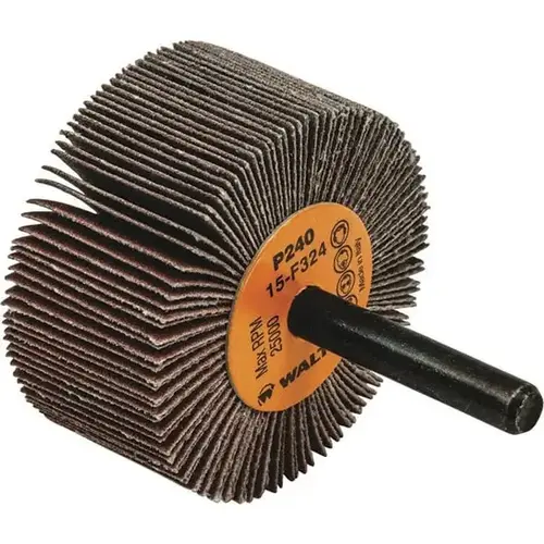WALTER Surface Technologies 15F324 Mounted Flap Wheel: 2" Dia, 1" Face Width, 240 Grit, Aluminum Oxide