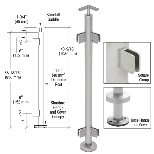 Brushed Stainless 1.9" Diameter 135 Degree Square Clamp Post Kit