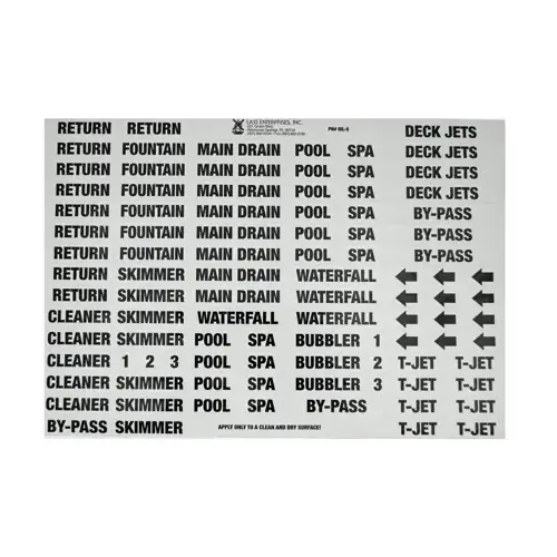 LASS Enterprises IDL-5B V6 Black On White Vinyl High End Pool Plumbing Labels
