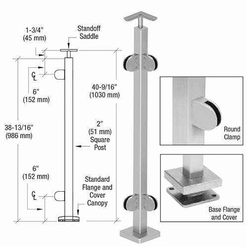 Brushed Stainless 2" Square 90 Degree Corner Post Kit with Z-Series Round Clamps