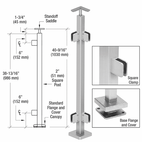 Brushed Stainless 2" Square 90 Degree Corner Post Kit with Z-Series Square Clamps