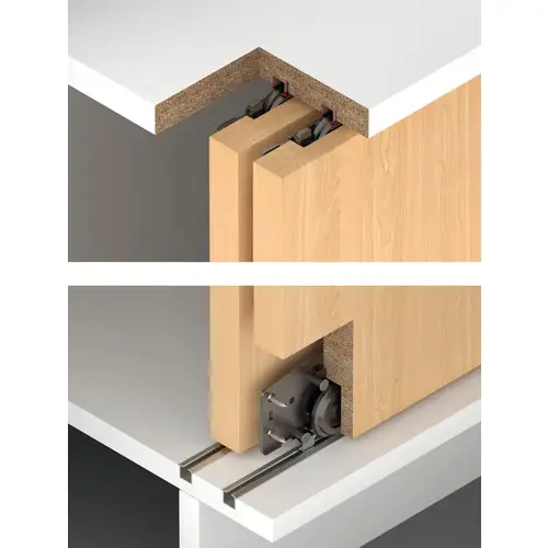 Sliding door fitting, H fele Slido F-Line18 50A, set without tracks for 1 doors, with soft and self closing mechanism on both sides