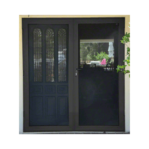 Security Screen Black Finish 4-Sided Custom Size Premium French Security Door with Active Door on Right