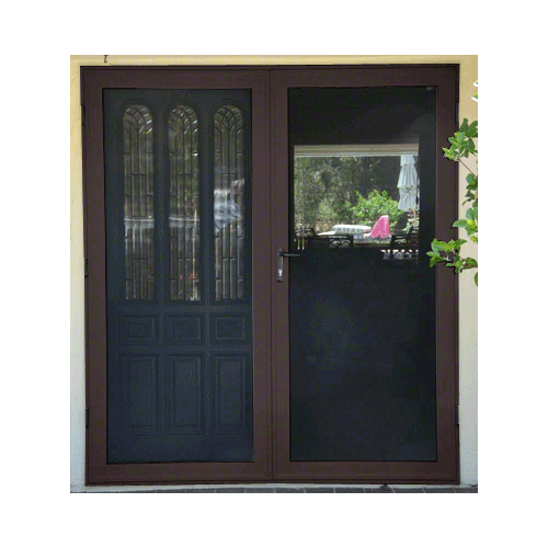 Security Screen Bronze Finish 3-Sided Custom Size Premium French Security Door With Active Door on Right