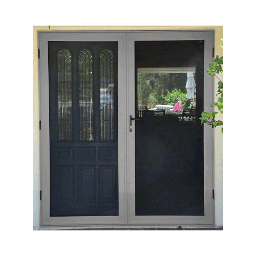 Security Screen Sahara Gray 3-Sided Custom Size Premium French Security Door With Active Door on Right
