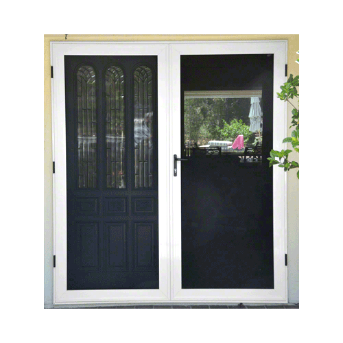 Security Screen White Finish 3-Sided Custom Size Premium French Security Door With Active Door on Right