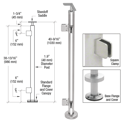 Polished Stainless 1.9" Diameter Round 90 degree Corner Square Clamp Post Kit