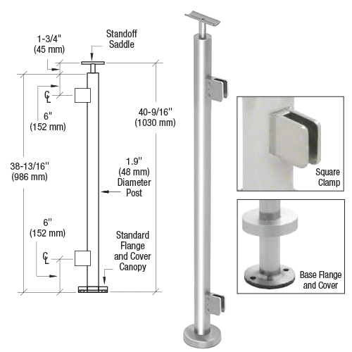 Polished Stainless 1.9" Diameter Round End Square Clamp Post Kit