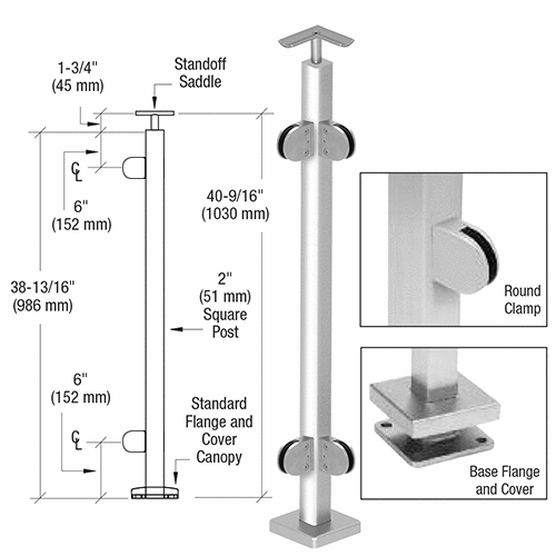 Polished Stainless 2" Square 90 Degree Corner Post Kit with Z-Series Round Clamps