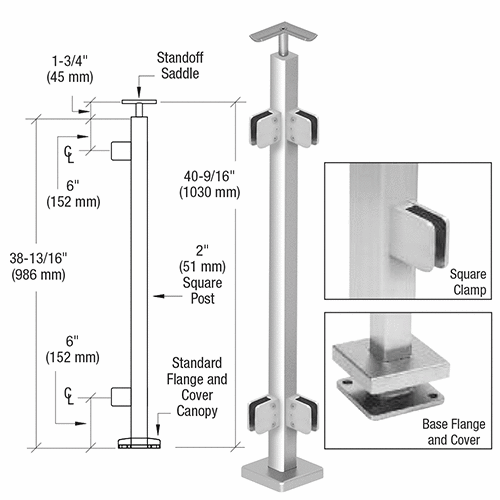 Polished Stainless 2" Square 90 Degree Corner Post Kit with Z-Series Square Clamps